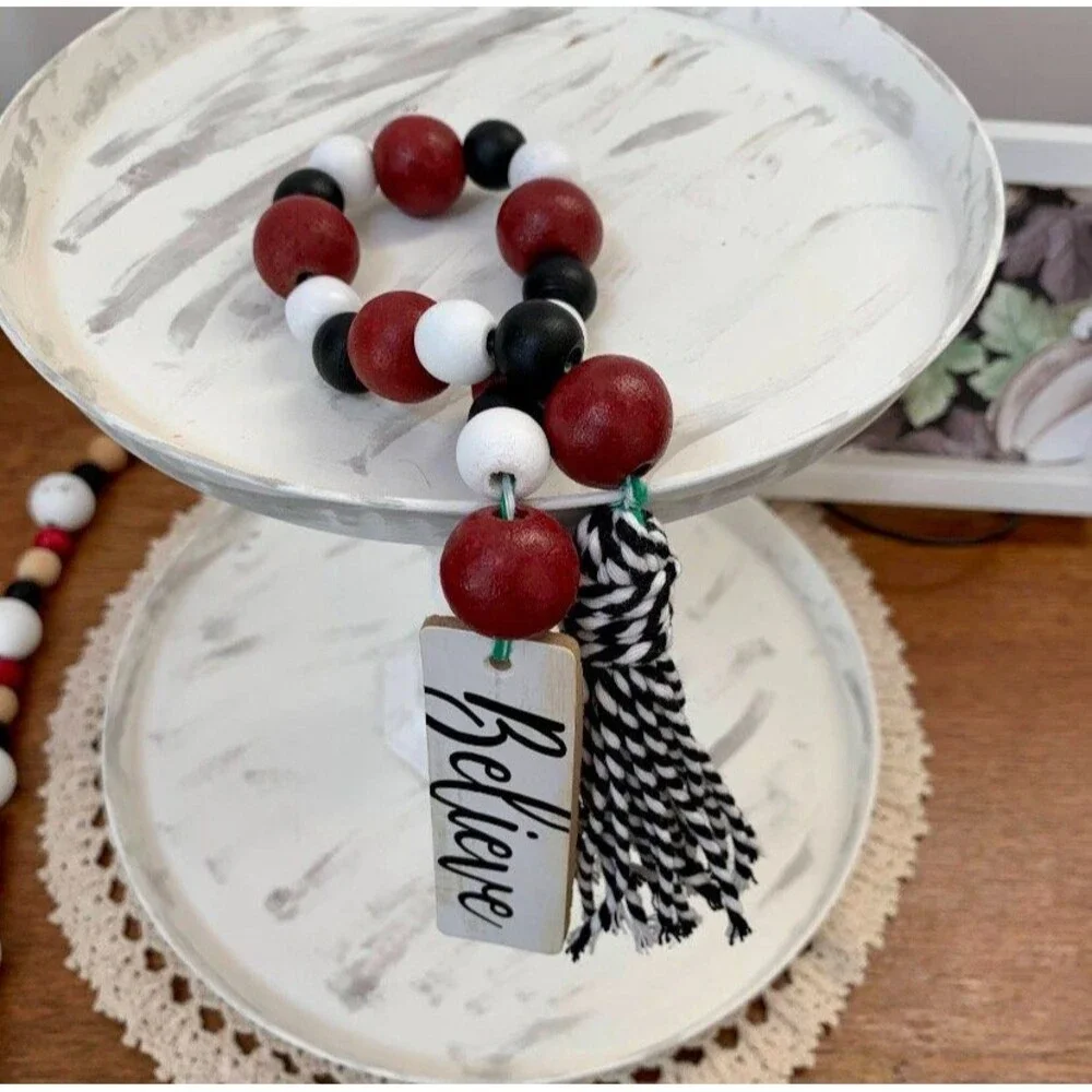 Christmas Tiered Tray Decor, Beaded Garland, Christmas Bead Garland, Farmhouse